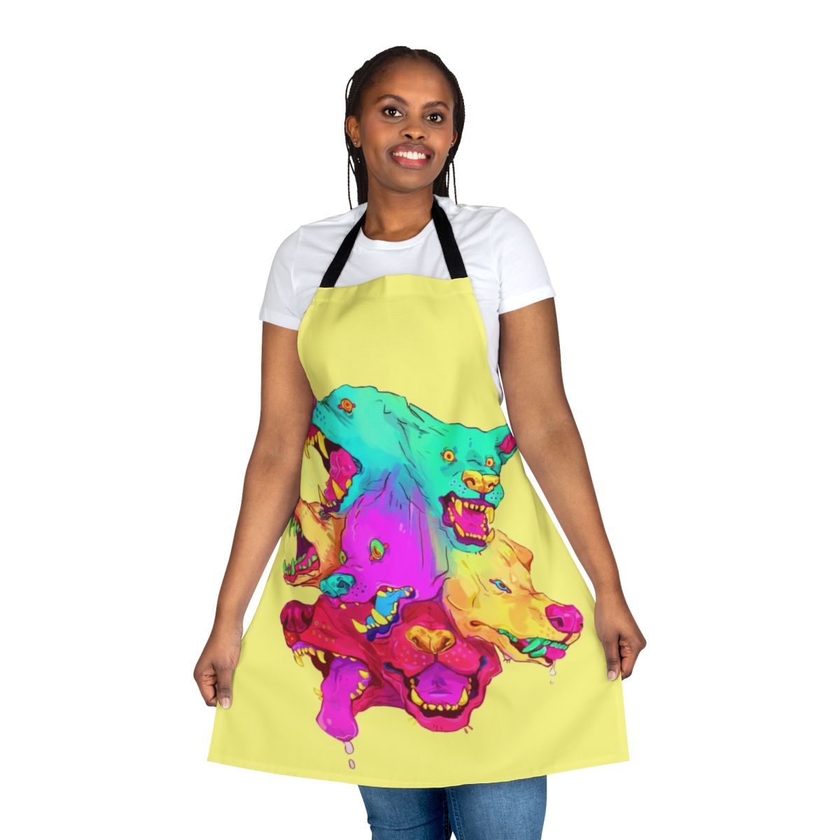 Pileup Apron featuring a colorful, monster-inspired design for pets