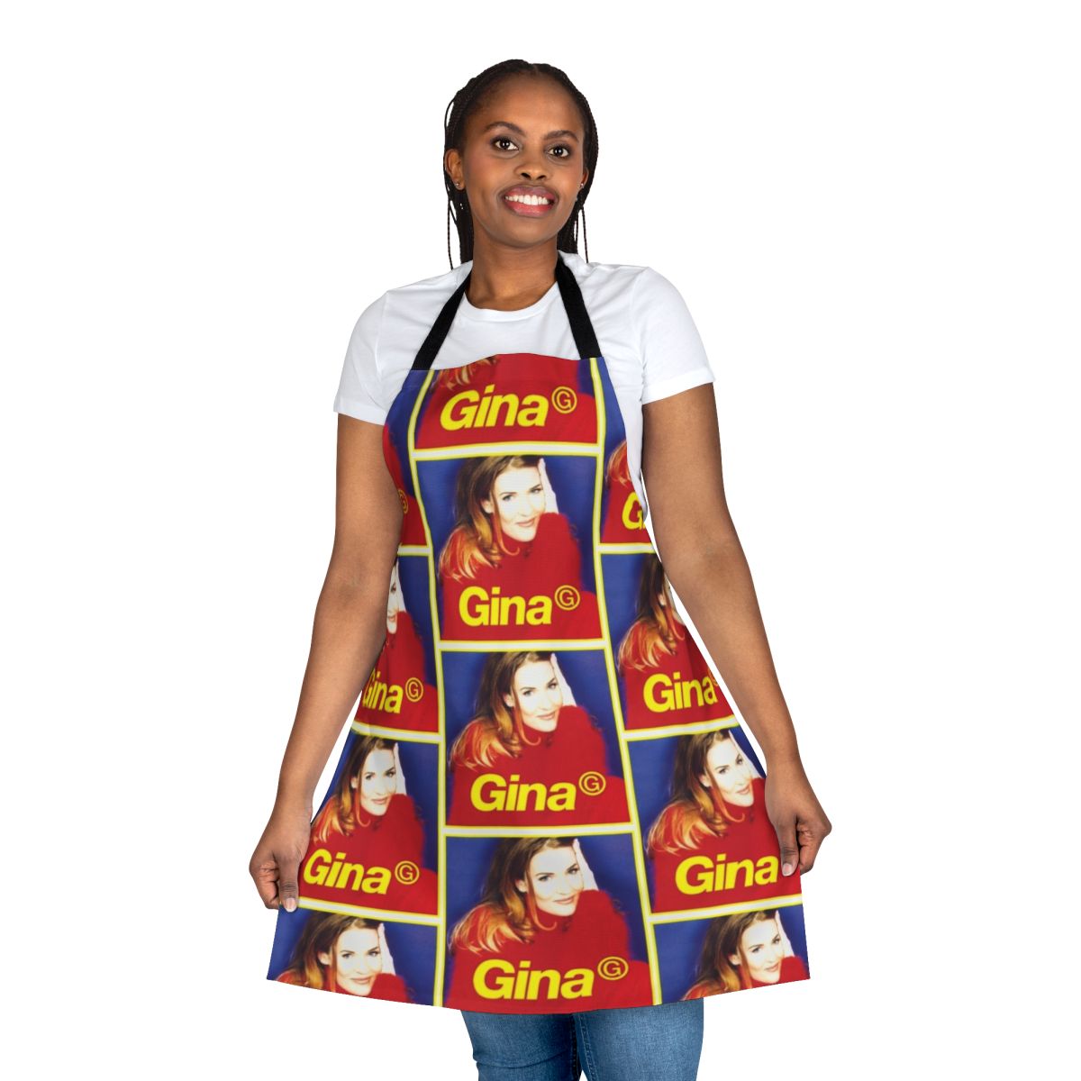 Colorful Ooh Aah apron celebrating Eurovision, LGBTQ+ pride, and 90s pop culture