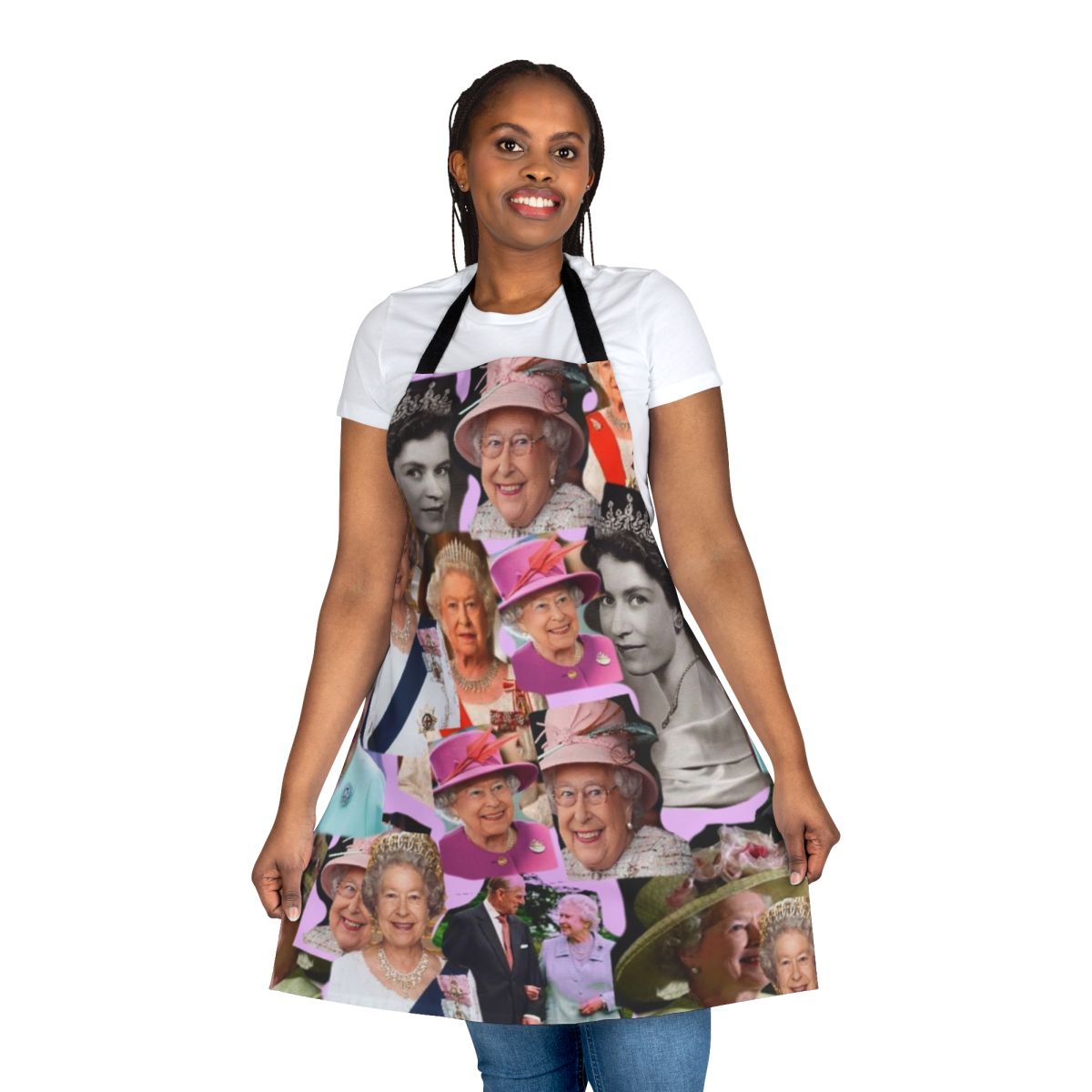 Colorful pop art portrait of Queen Elizabeth II on a high-quality kitchen apron