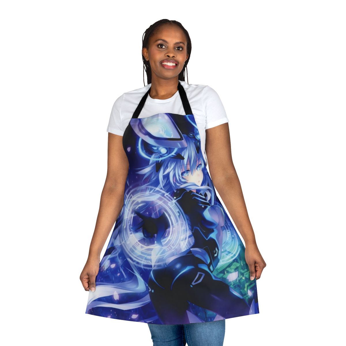 Stylish purple apron inspired by the Neptunia video game series