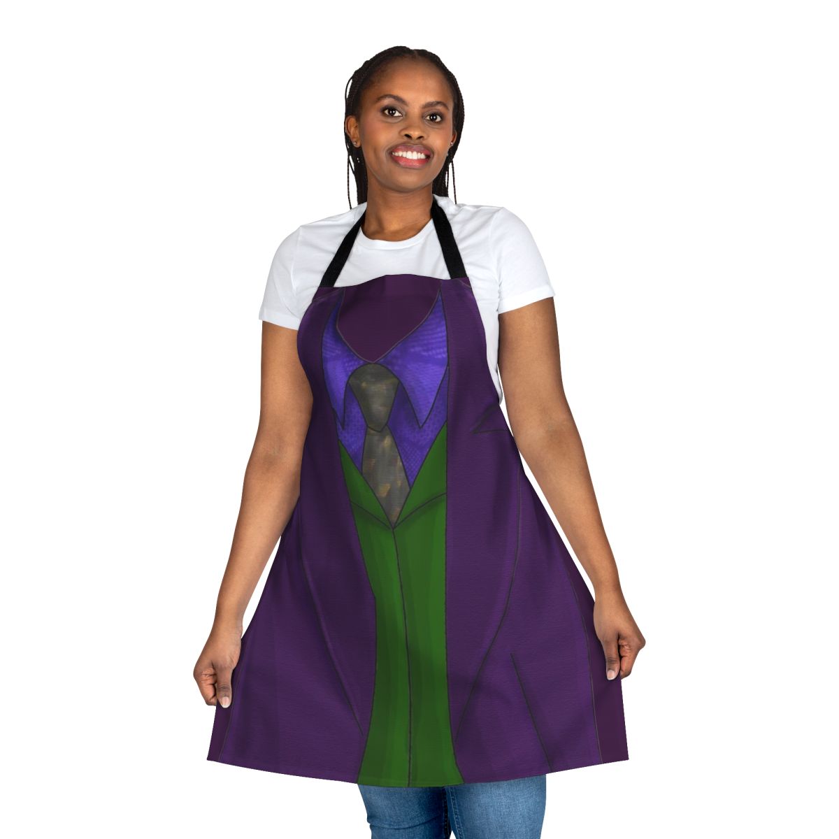 Purple cosplay apron with Joker-inspired design