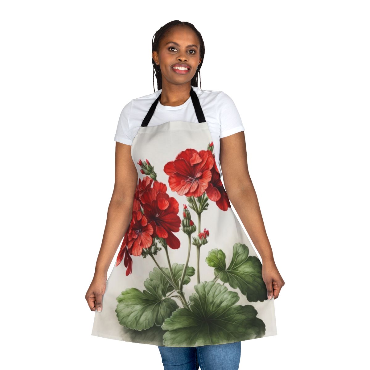 Apron with a beautiful red geranium flower design