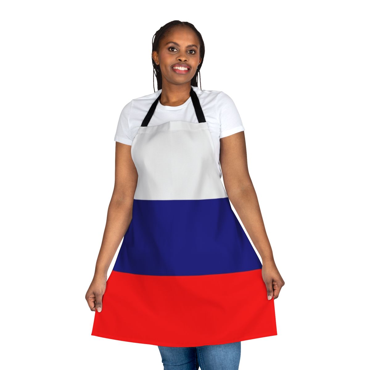 Colorful Russian flag-inspired apron for patriotic display