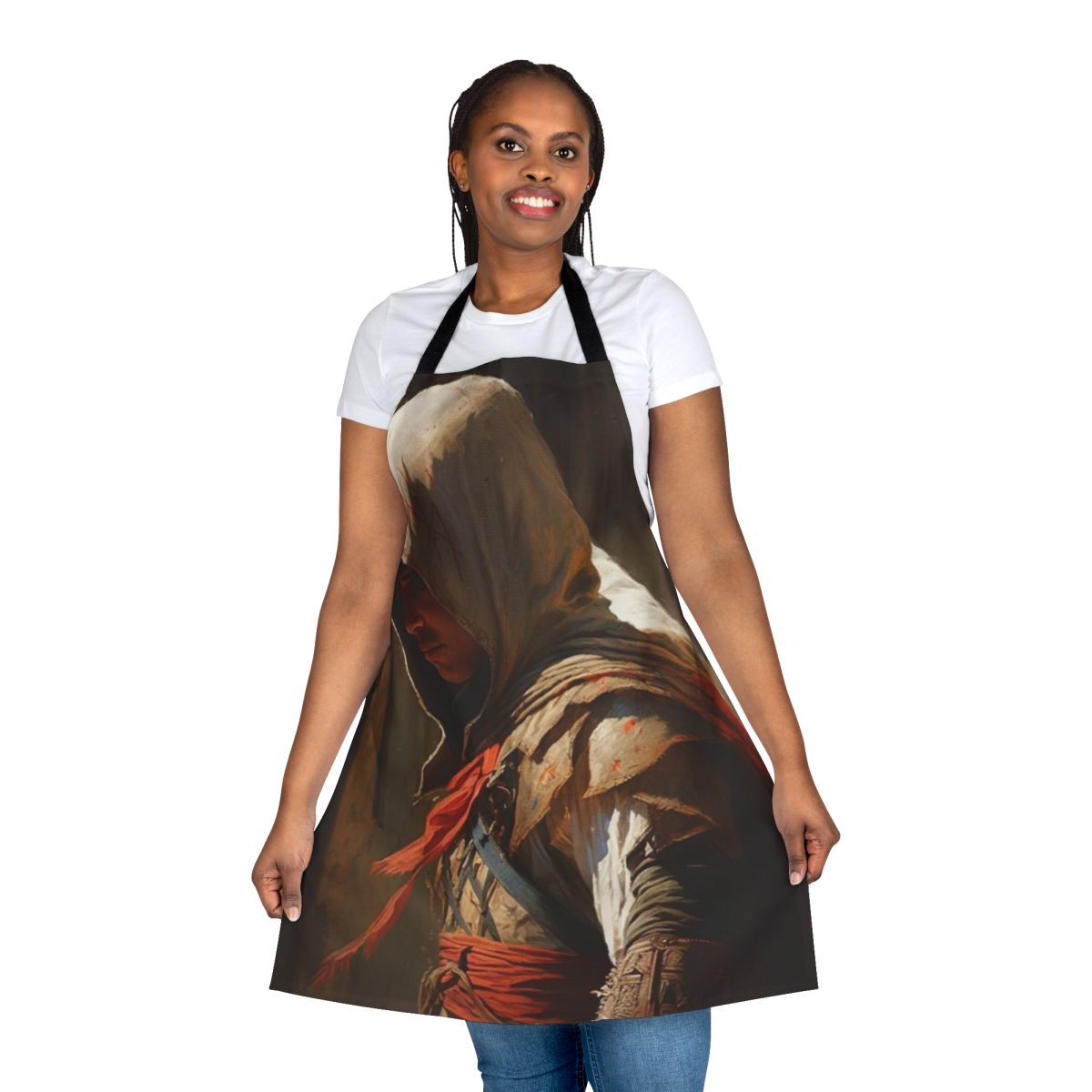 Assassin's Creed-inspired painting apron featuring warrior artwork