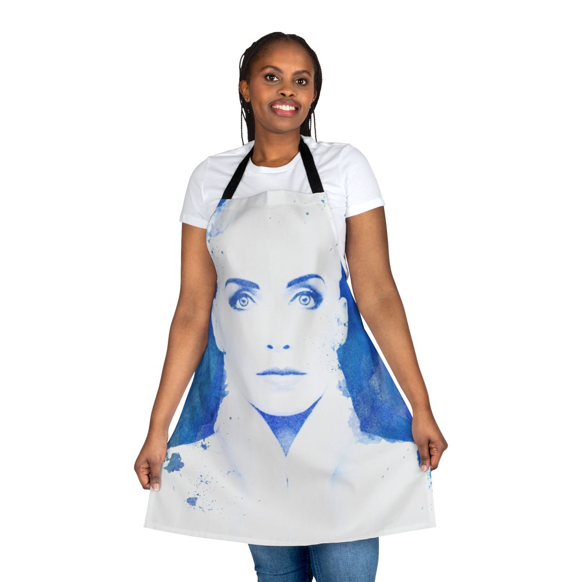 Watercolor apron featuring a retro design inspired by the music of Annie Lennox