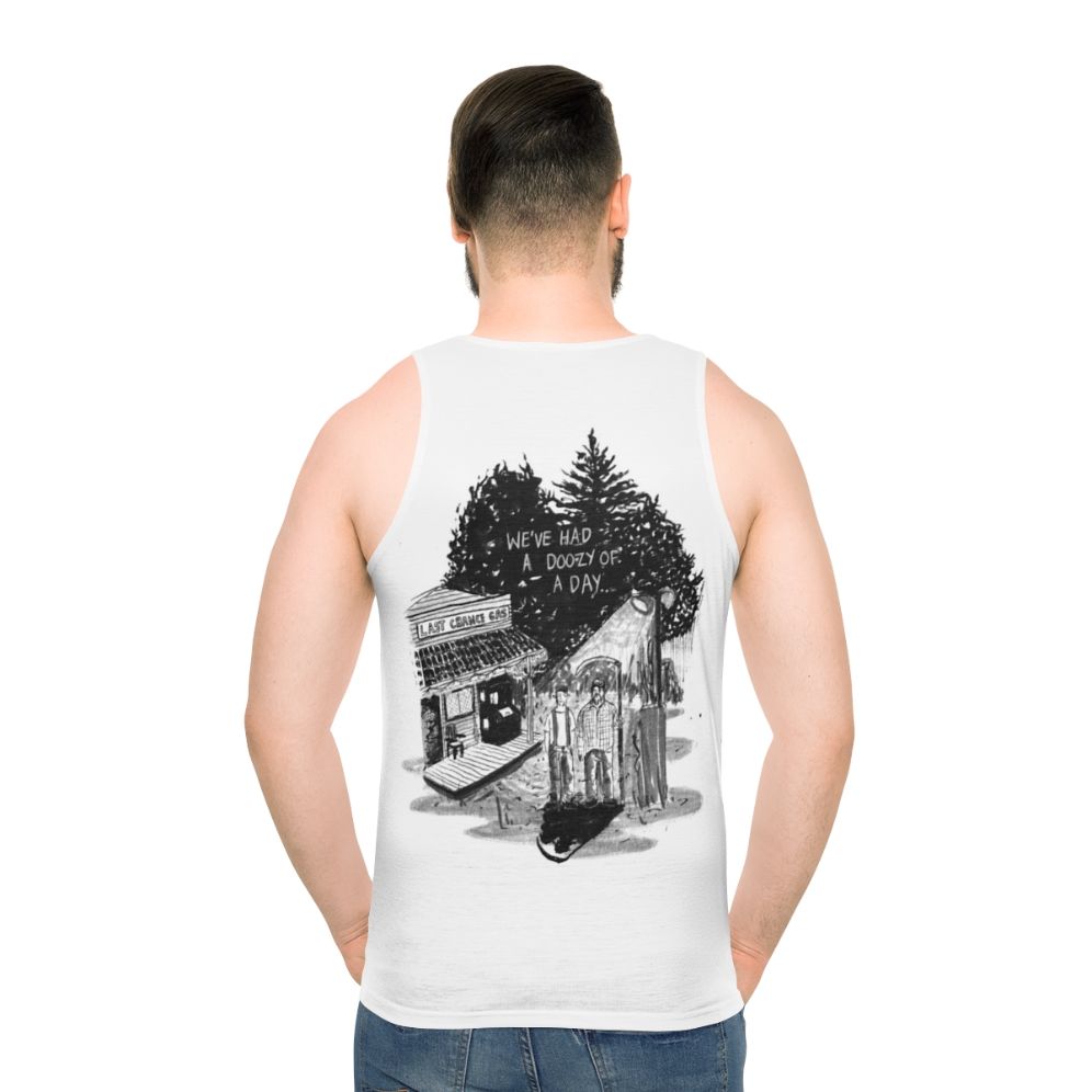 Unisex tank top with "We've Had a Doozy of a Day" horror movie design