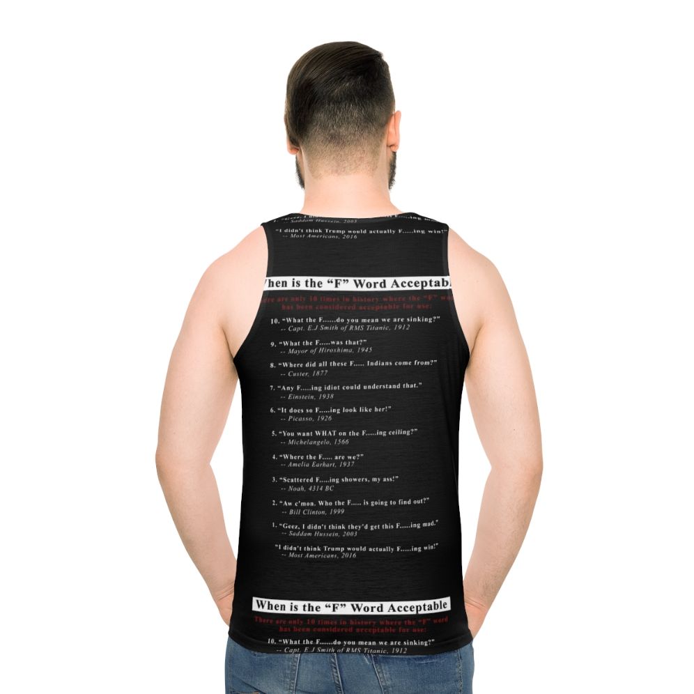 Black unisex tank top with "When the F-Word is Acceptable" graphic