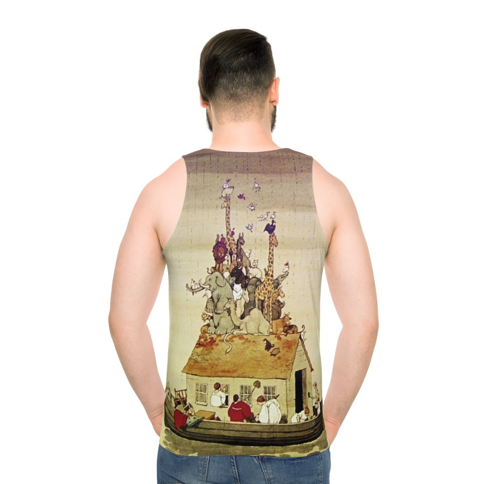 Whimsical Noah's Ark fantasy art illustration on a unisex tank top