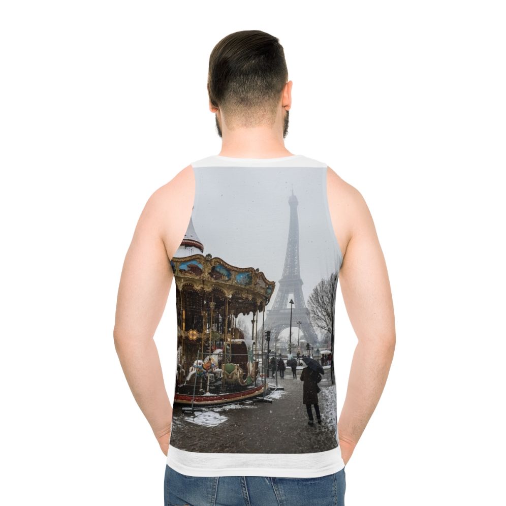 Unisex tank top with Eiffel Tower and winter scene design