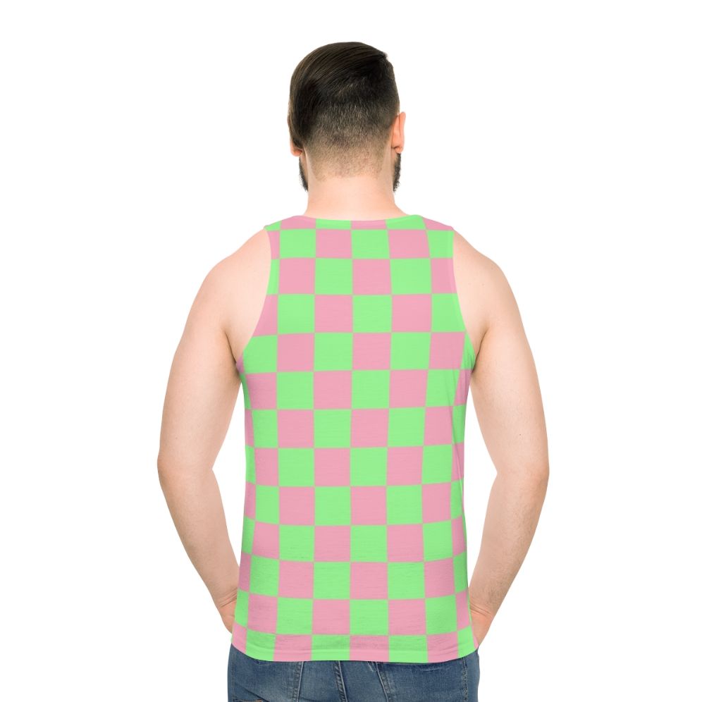 Y2K-inspired checkered unisex tank top in pink and green