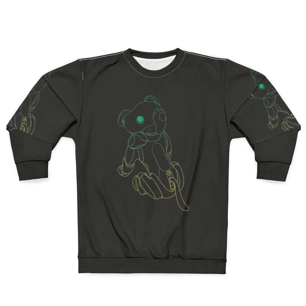 Vibrant green sweatshirt with robot dog design