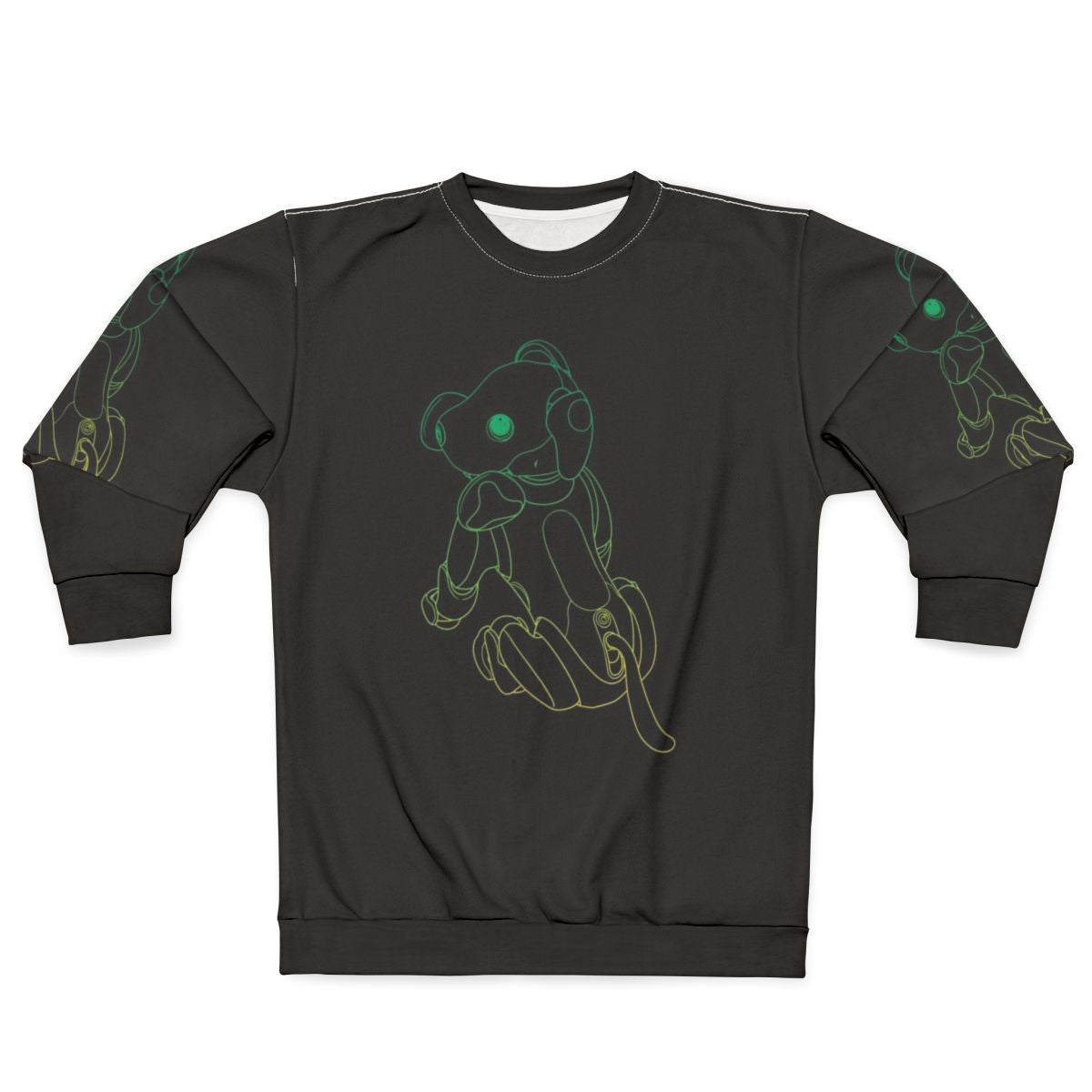 Vibrant green sweatshirt with robot dog design