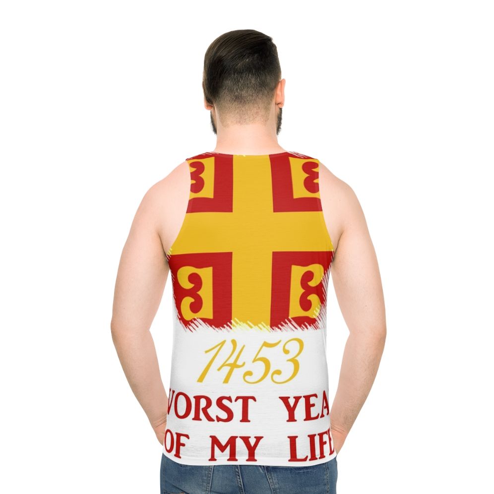 Unisex tank top with "1453: Worst Year of My Byzantine Life" design