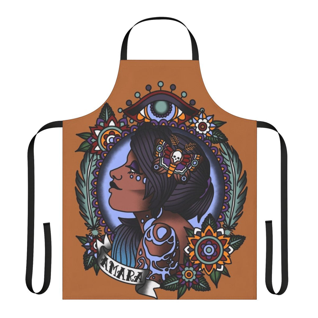 1920s tattoo style Amara portrait design printed on a high-quality apron
