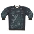 Vintage 1958 toy building brick sweatshirt with original blueprint design