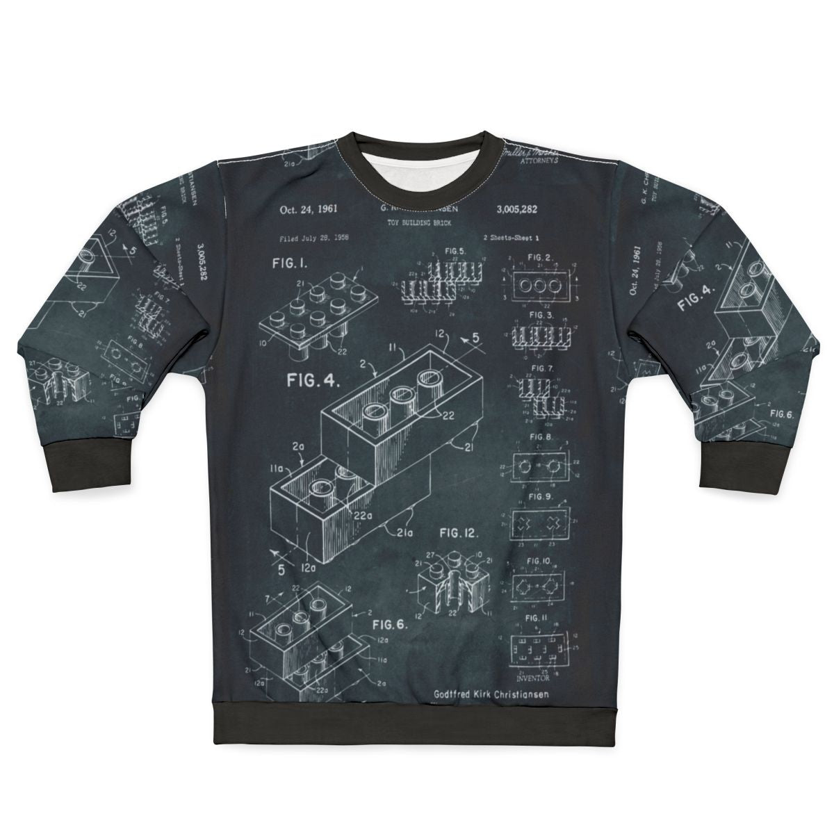Vintage 1958 toy building brick sweatshirt with original blueprint design
