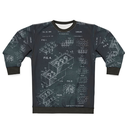 Vintage 1958 toy building brick sweatshirt with original blueprint design
