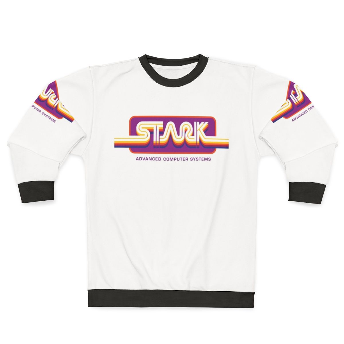 1980s Stark Technologies Computer Graphics Sweatshirt featuring retro gaming and Marvel elements