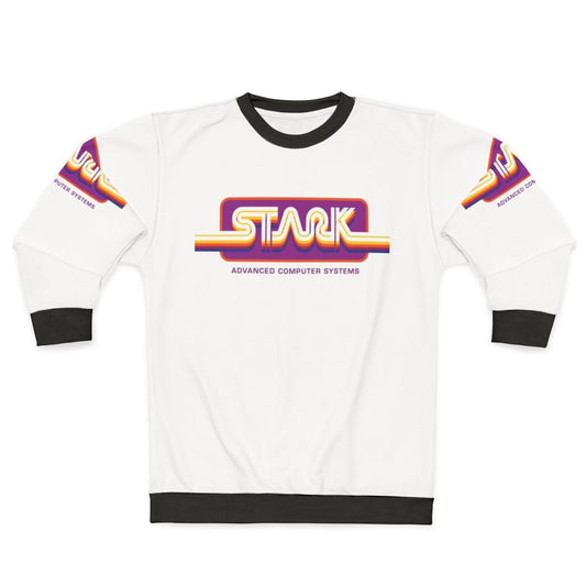 1980s Stark Technologies Computer Graphics Sweatshirt featuring retro gaming and Marvel elements