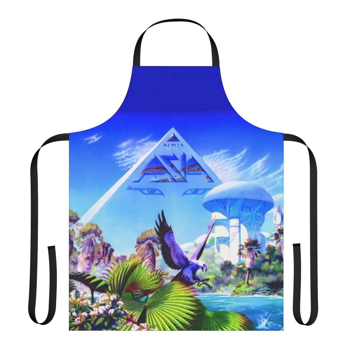 1980s Asia inspired music apron featuring the band members