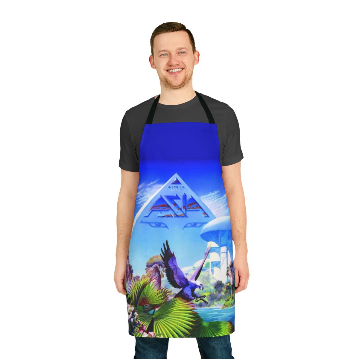 1980s Asia inspired music apron featuring the band members