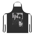 Apron featuring a stylized design with the names "Siouxsie Sioux" and "Robert Smith" against a dark background, representing 1980s alternative music.