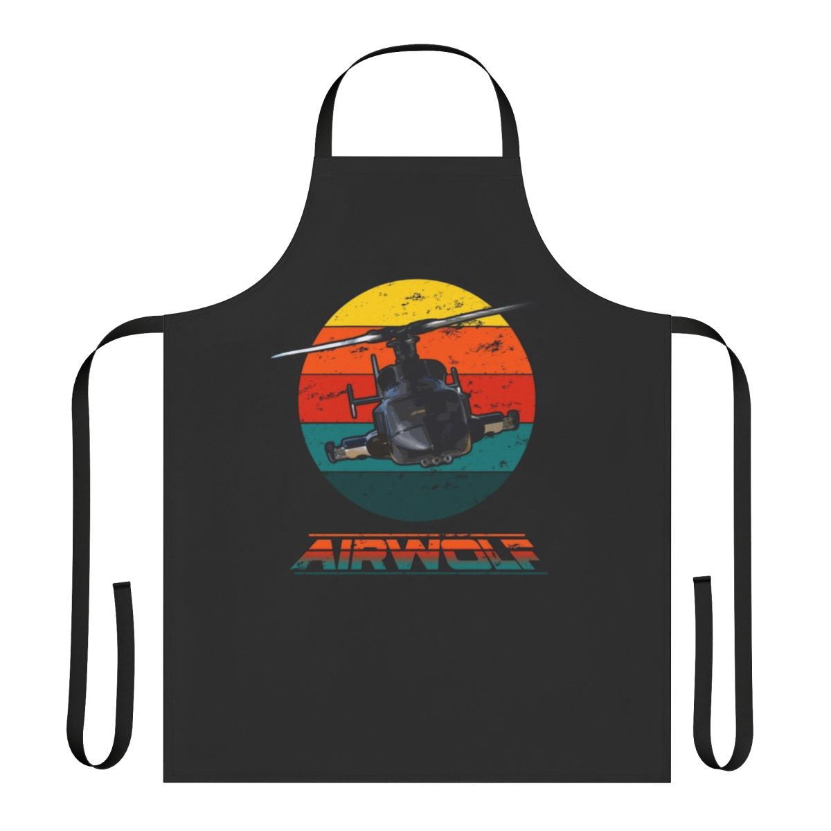 Vintage 1980s Airwolf TV show inspired apron with retro helicopter and 80s styling