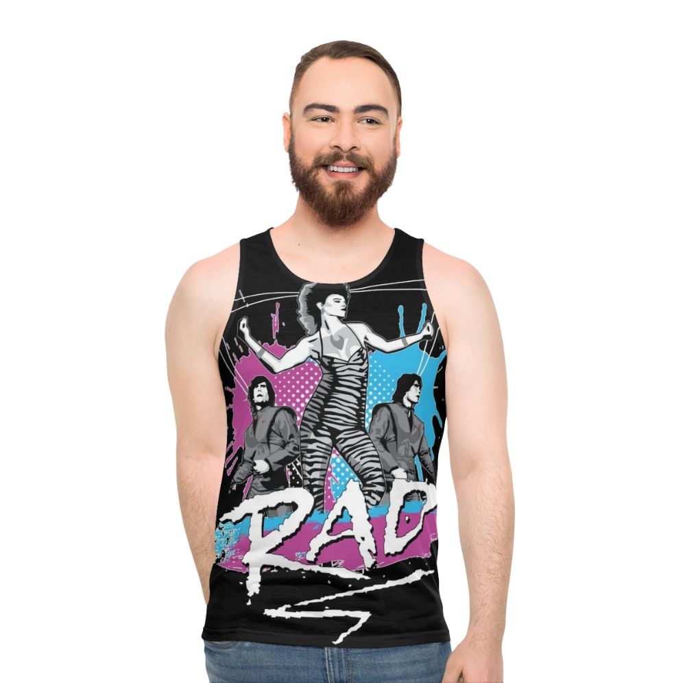 1980s unisex tank top with retro dance music design