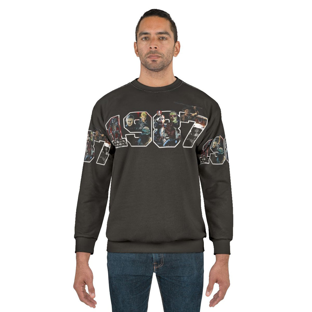 Retro 1980s sweatshirt with iconic movie and pop culture references