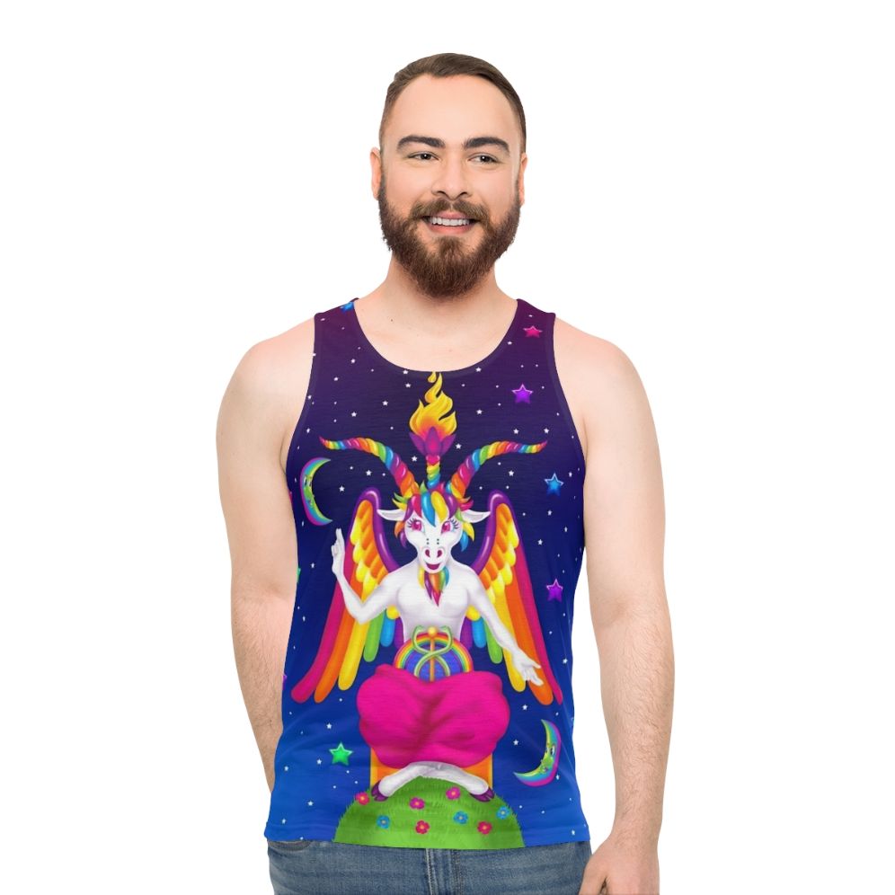 1990s neon rainbow baphomet unisex tank top