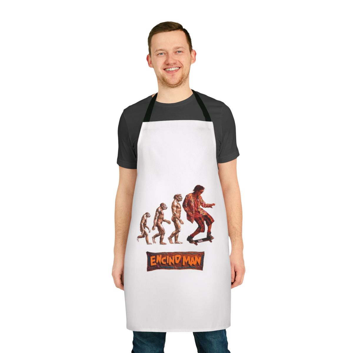 Encino Man themed apron featuring a vintage comedy design for 30th birthdays and more