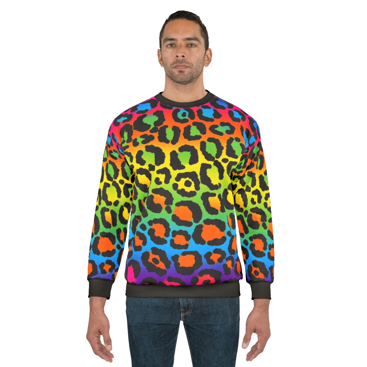 Retro 1997 neon rainbow leopard print sweatshirt