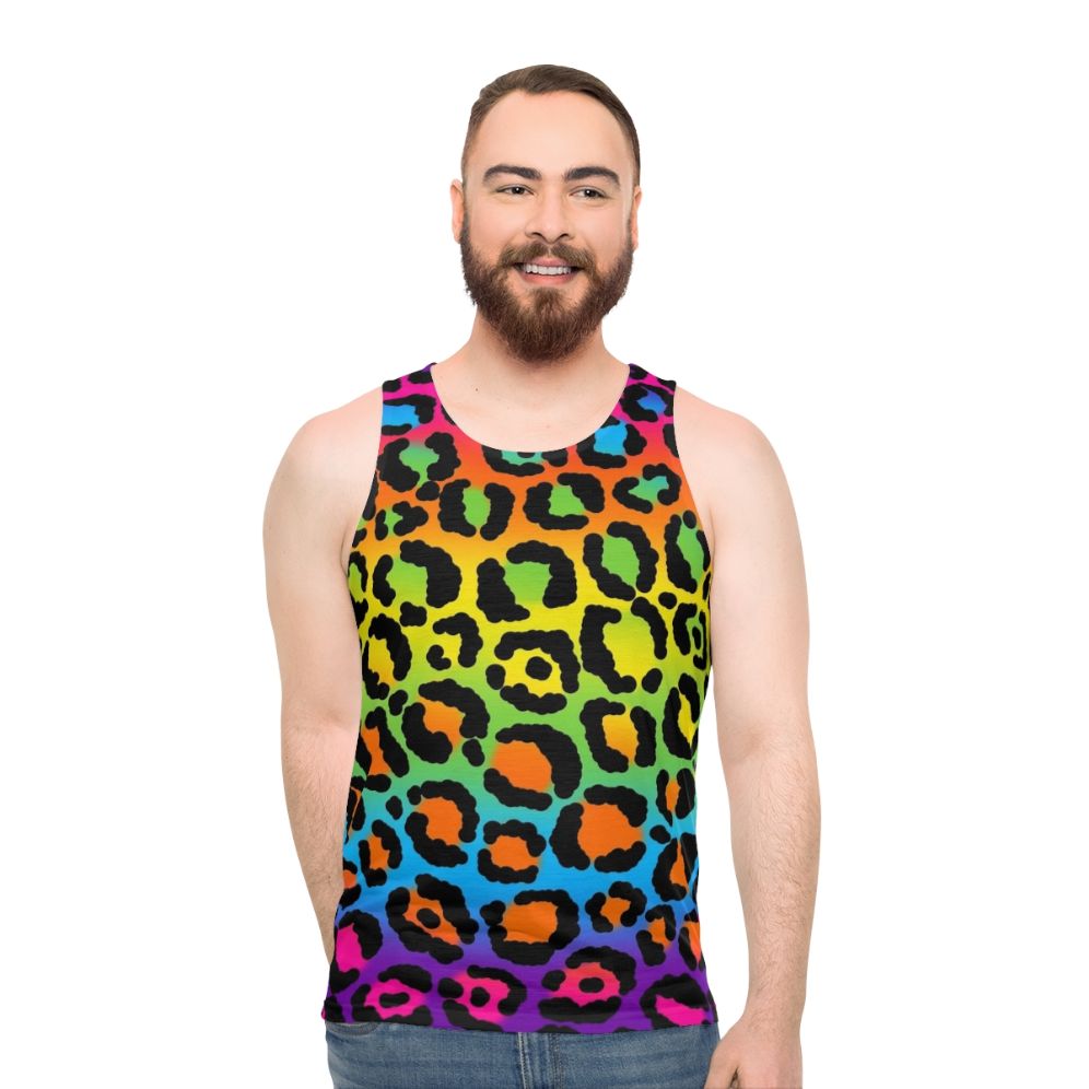 1997 neon rainbow leopard print unisex tank top