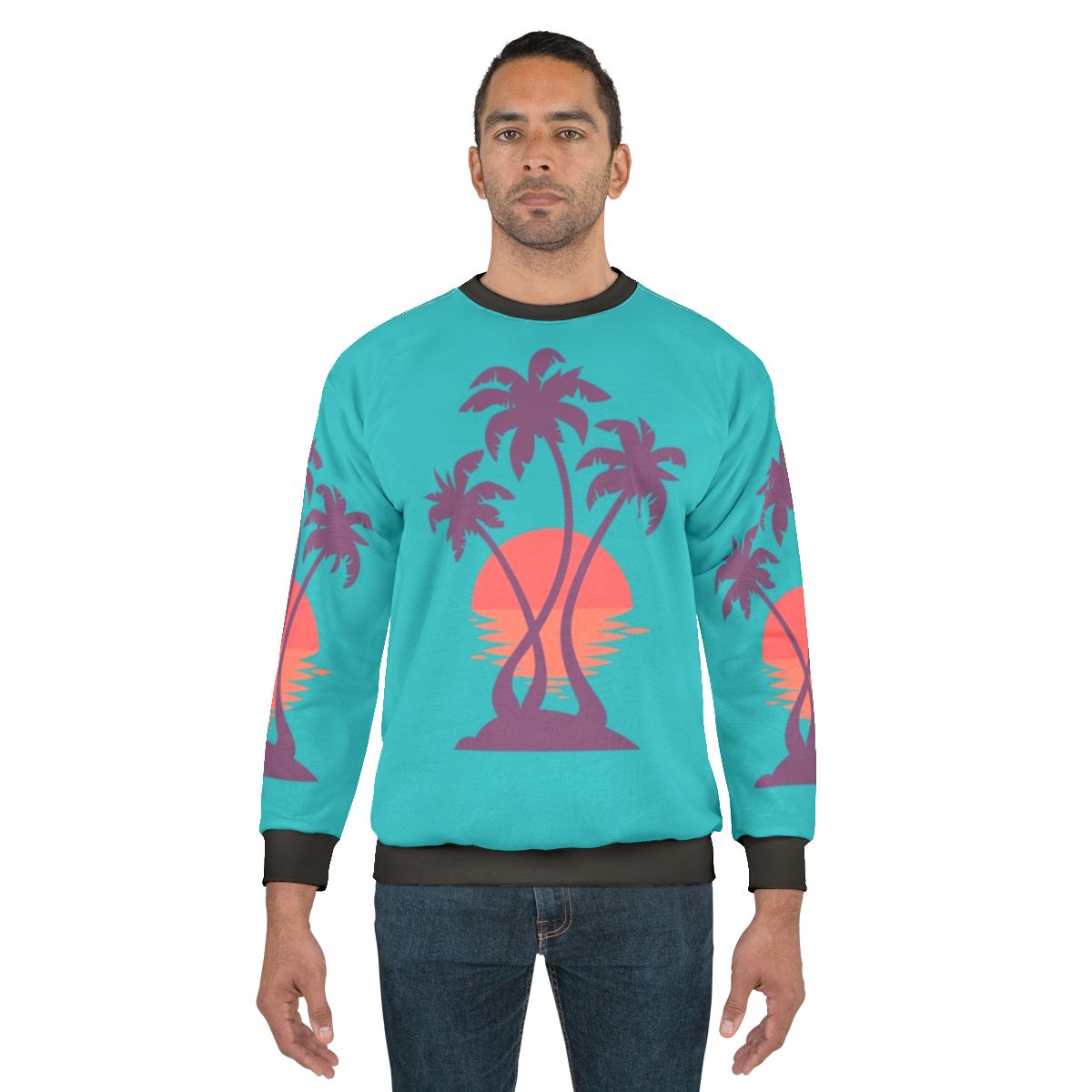 Palm sunset graphic on sweatshirt