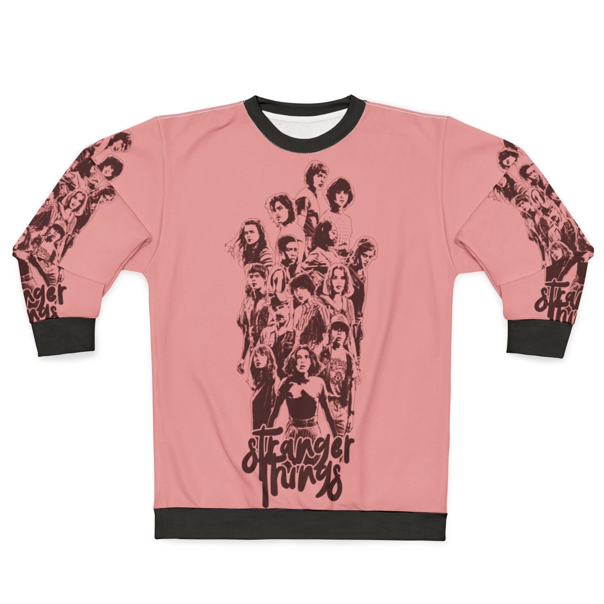 Eleven from Stranger Things wearing a 3 times stranger sweatshirt