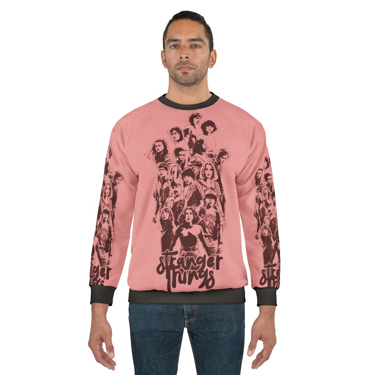 Eleven from Stranger Things wearing a 3 times stranger sweatshirt