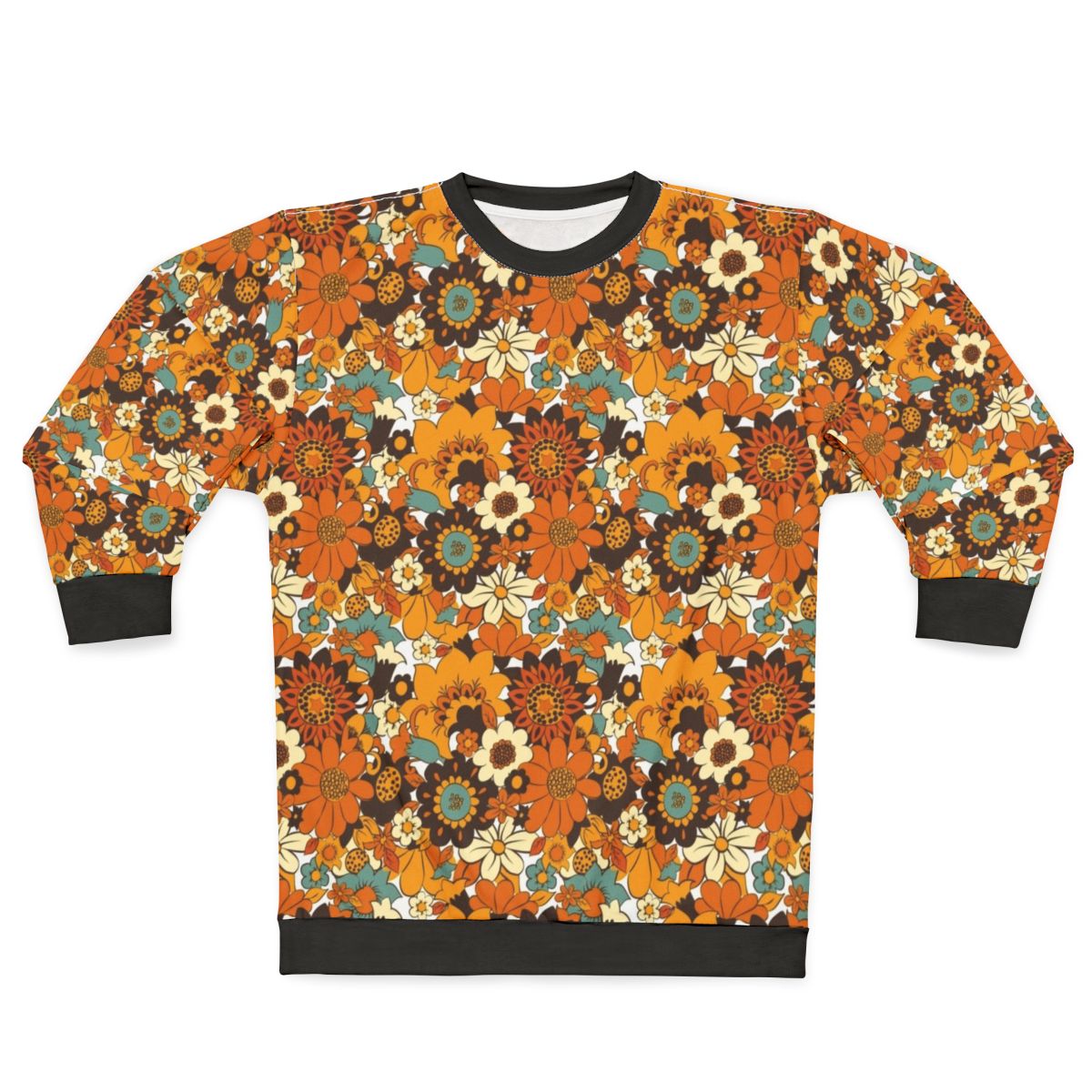 Retro flower power sweatshirt with 70s 60s floral pattern