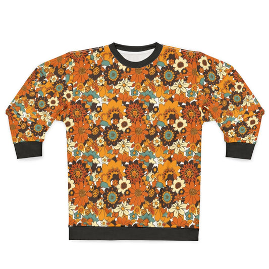 Retro flower power sweatshirt with 70s 60s floral pattern