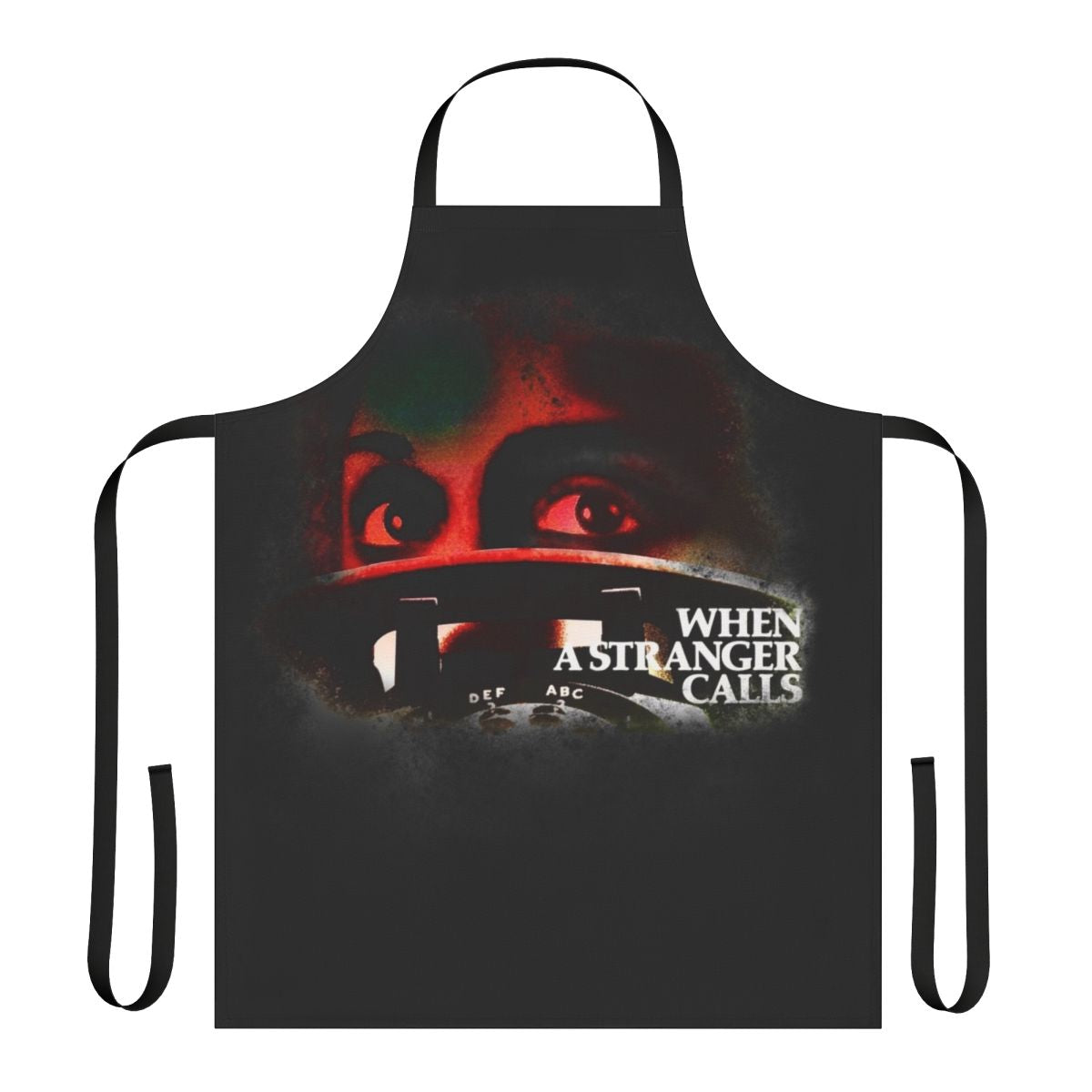 Apron featuring the text "When a Stranger Calls" in a vintage horror style