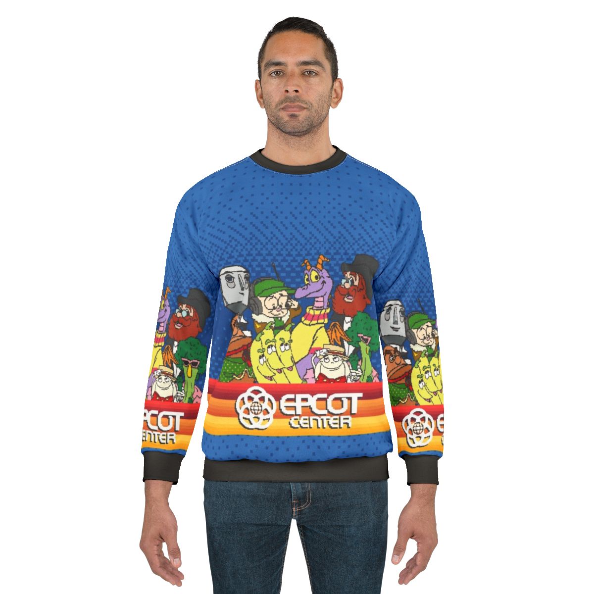Retro 8-bit Epcot Center sweatshirt with Figment the Dragon