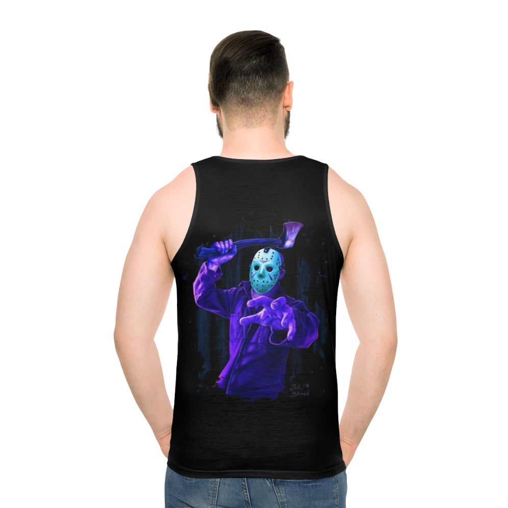 8-bit horror movie inspired unisex tank top with Jason Voorhees design
