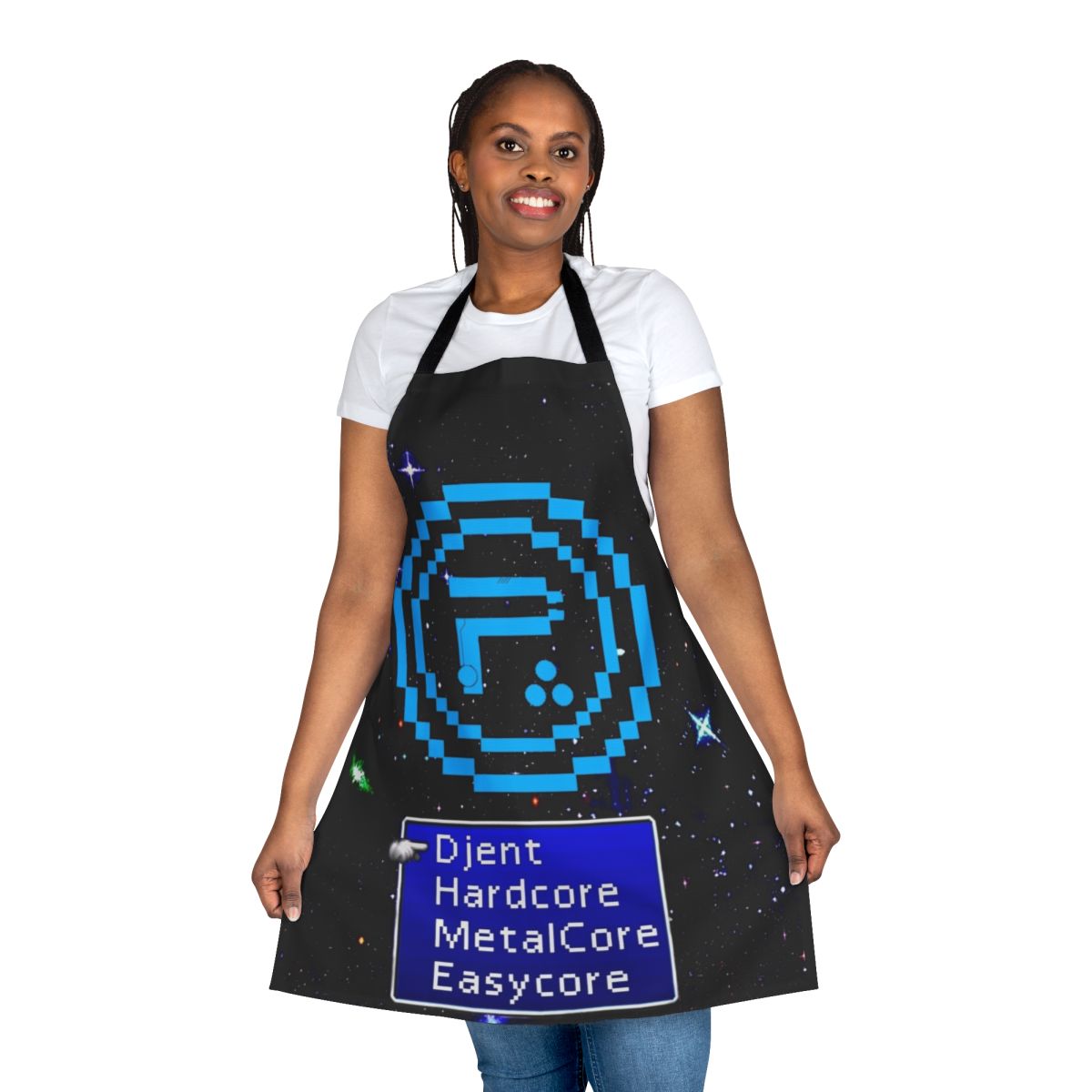 8-Bit Metal Inspired Cooking Apron with Periphery-Inspired Design