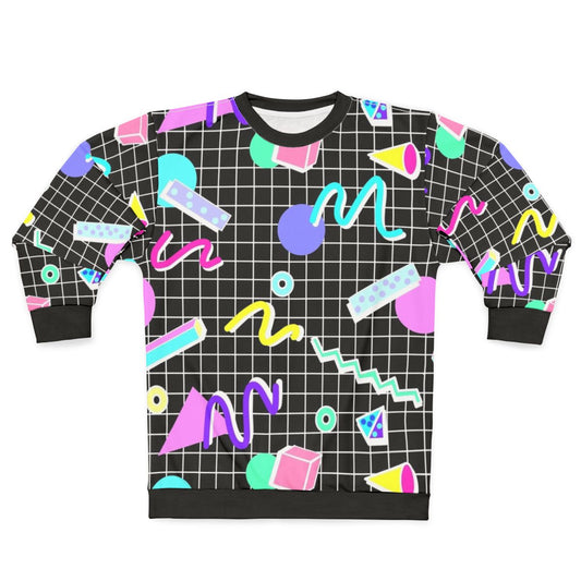Retro 80s grid design black sweatshirt