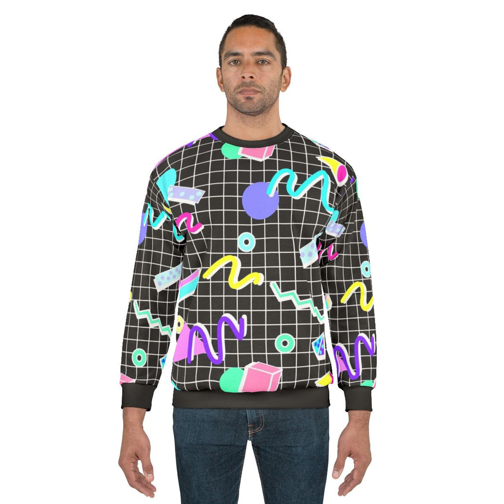 Retro 80s grid design black sweatshirt