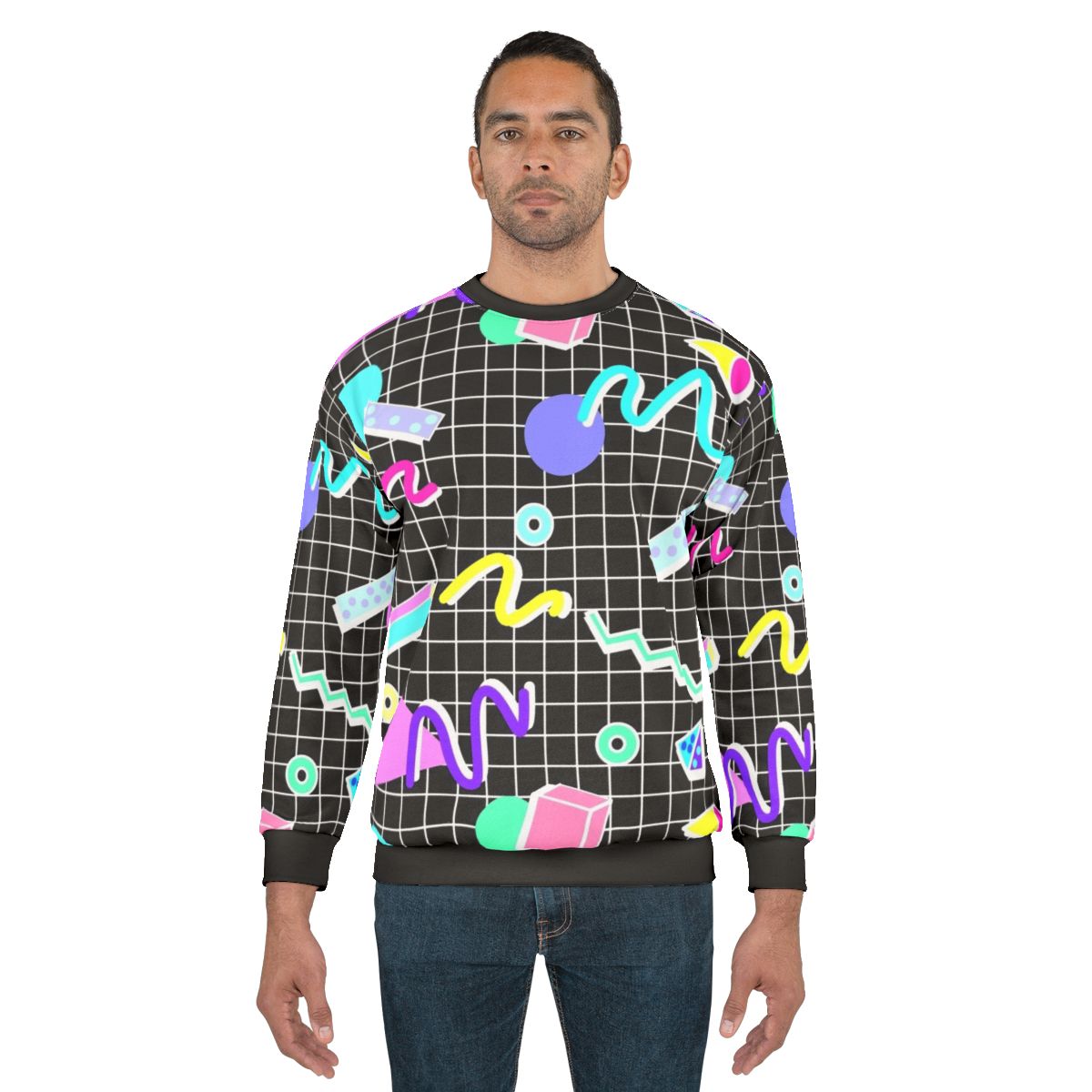 Retro 80s grid design black sweatshirt