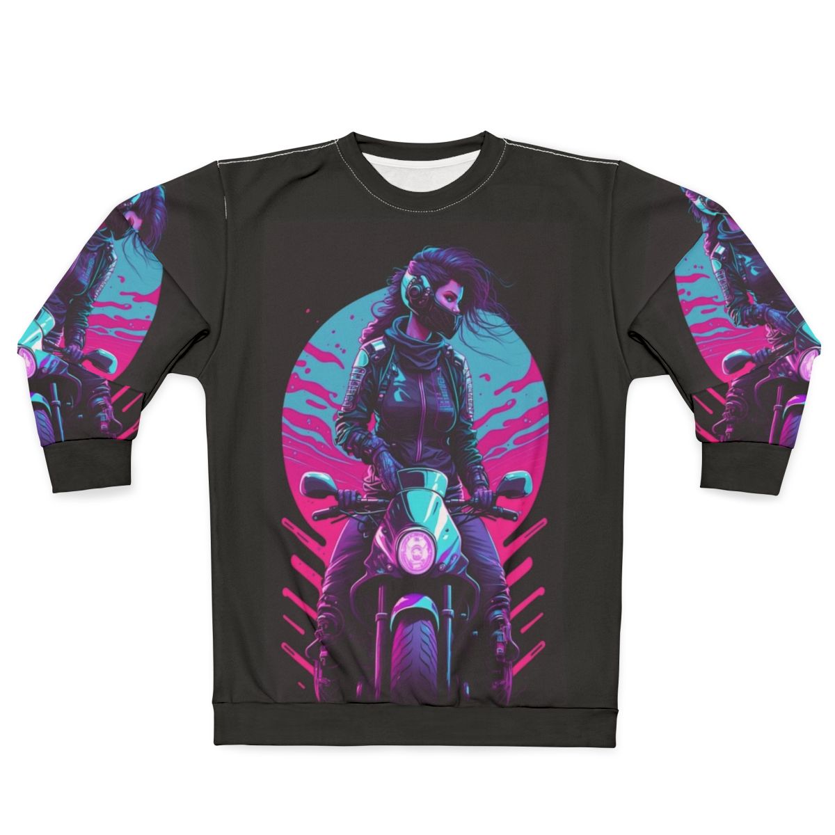 Retro 80s synthwave biker girl sweatshirt