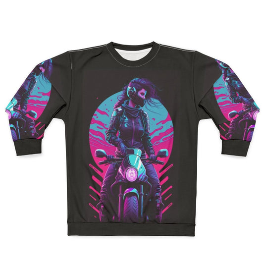 Retro 80s synthwave biker girl sweatshirt