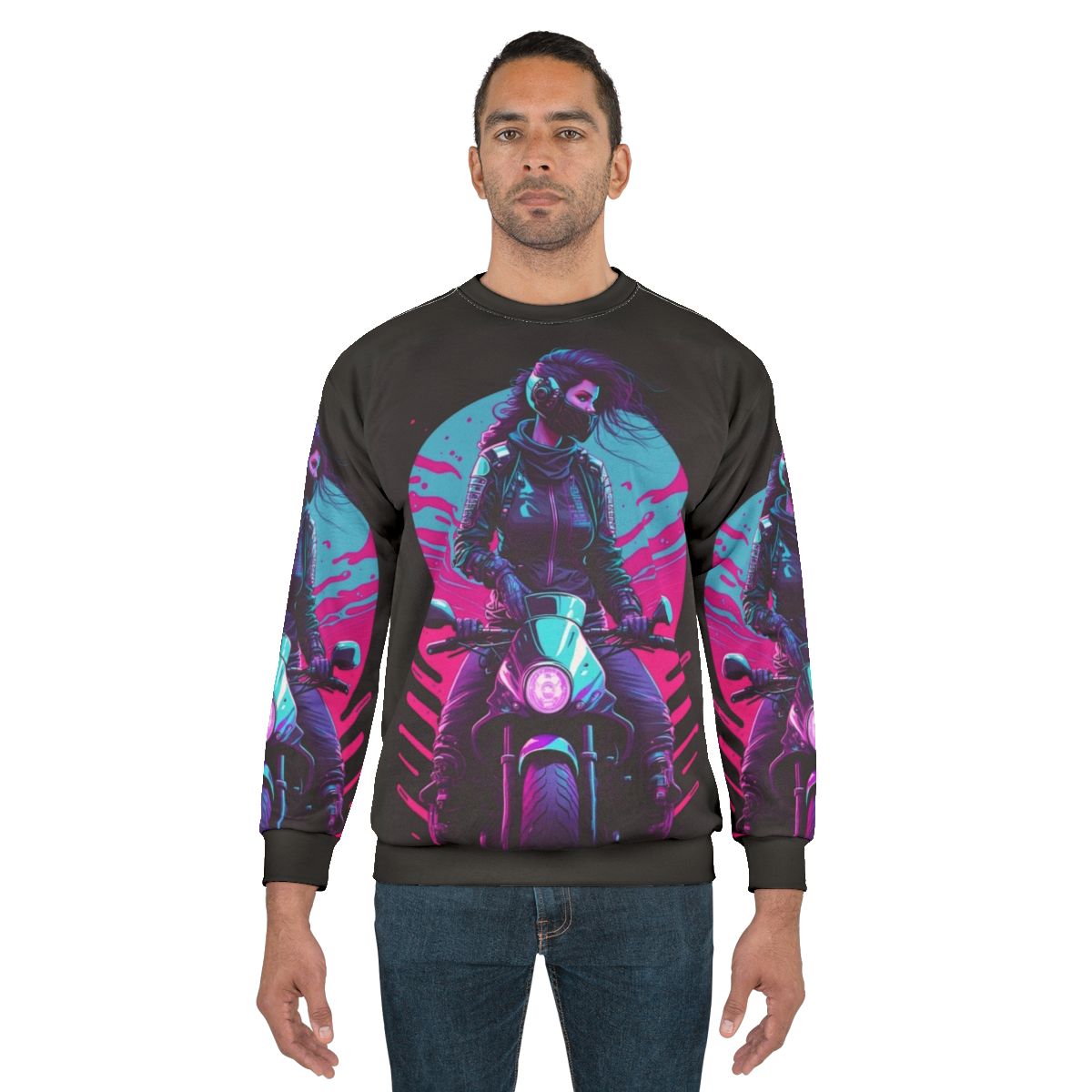 Retro 80s synthwave biker girl sweatshirt