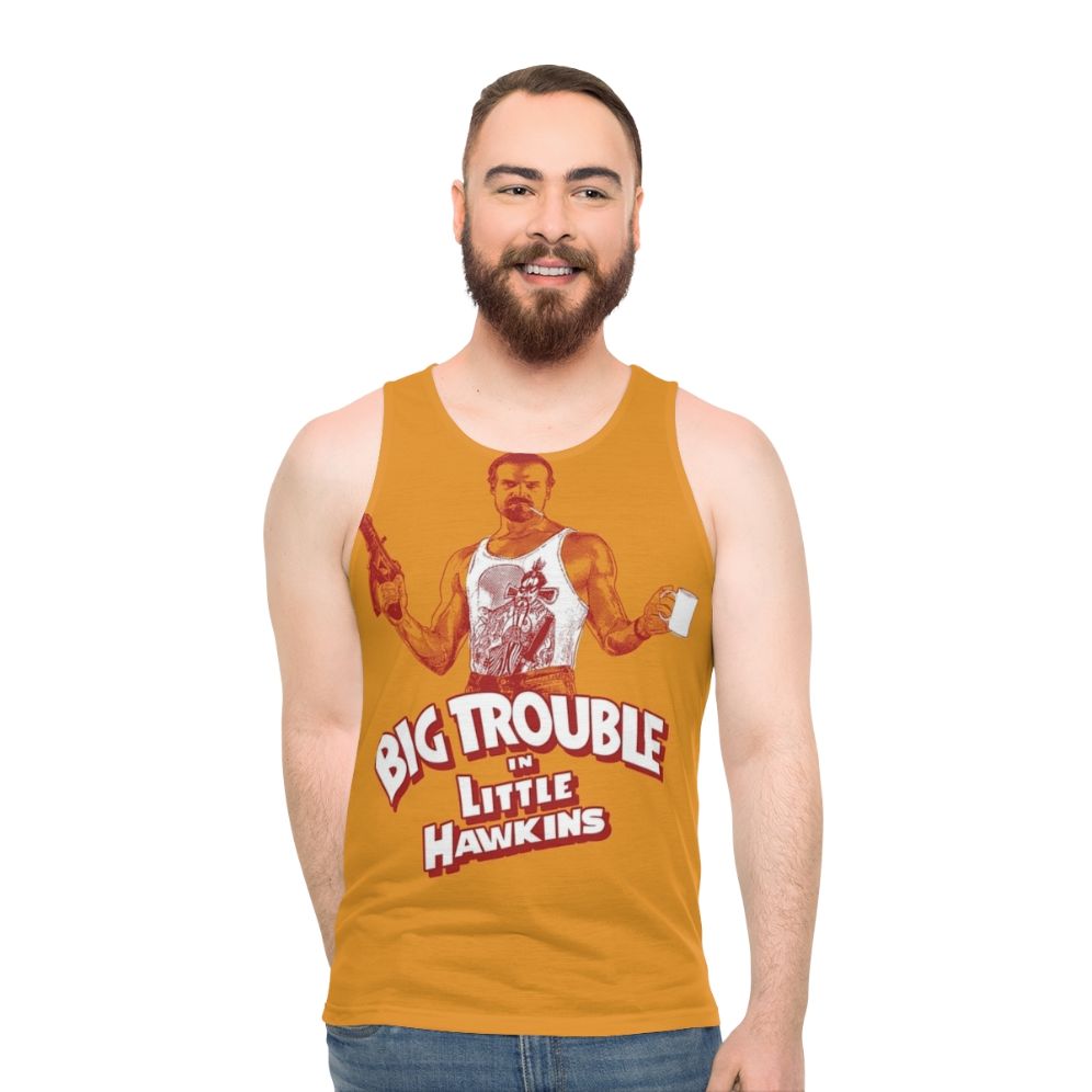 80s inspired "Big Trouble in Little Hawkins" unisex tank top