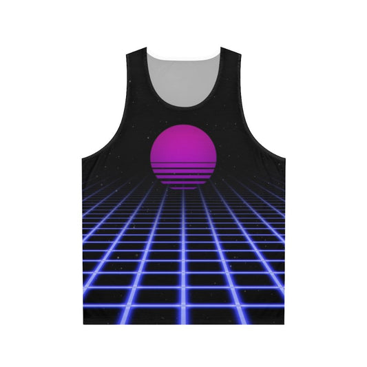 80s tank top with digital horizon and sunset aesthetic